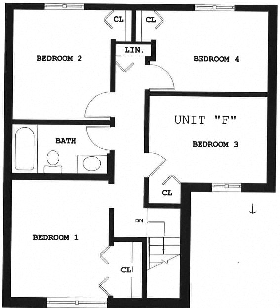 Floor plan for 4 beds, 2 baths